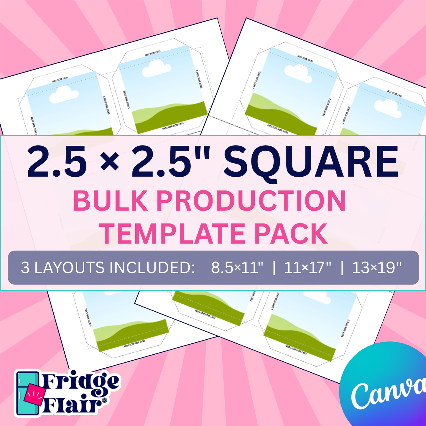 2.5x2.5" Square Bulk Production Canva Template Pack + Video Printing Tutorial