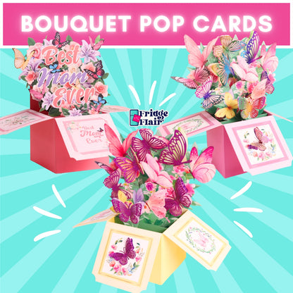 Bouquet Pop Up Cards Set - Best Mom Ever, Butterflies - Yellow, Butterflies - Pink